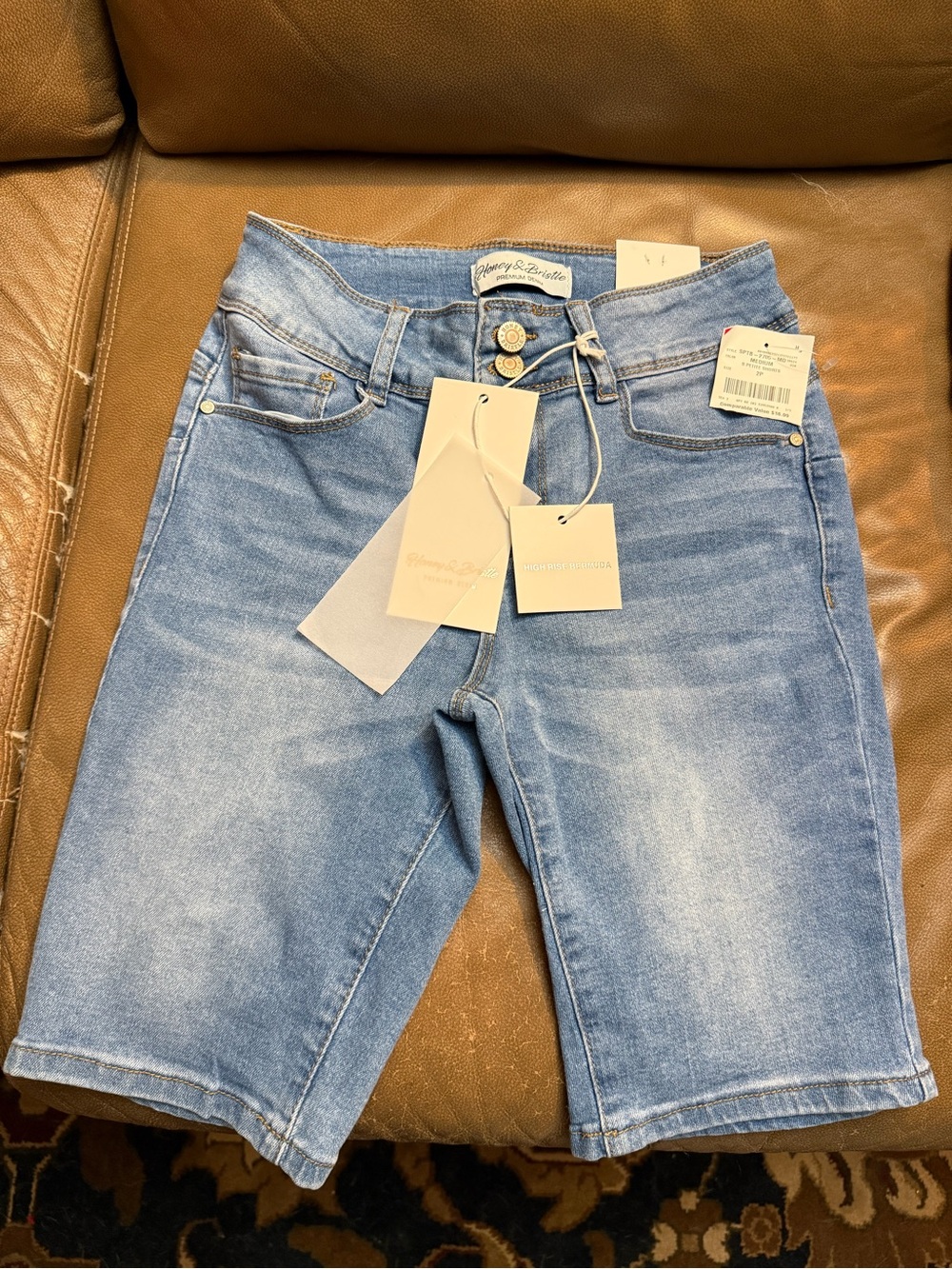Light Blue Denim Bermuda Shorts with Twin-Button Waist